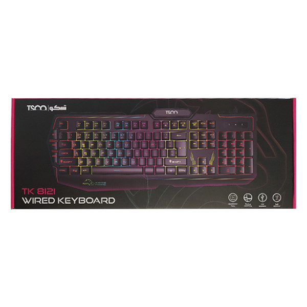 کیبورد گیمینگ تسکو مدل TK 8121، سوییچ ممبران، Full-Size، نورپردازی LED RGB