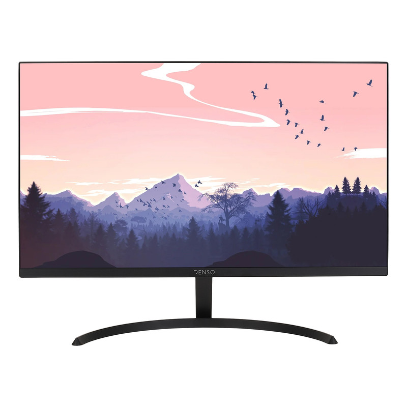 مانیتور رنسو مدل RM-24PRIME سایز 24 اینچ، رزولوشن Full HD، پنل IPS، نرخ بروزرسانی تصویر 100 هرتز، نسبت تصویر 16:9، یک پورت HDMI، یک پورت Displayport و یک پورت VGA به همراه ماوس