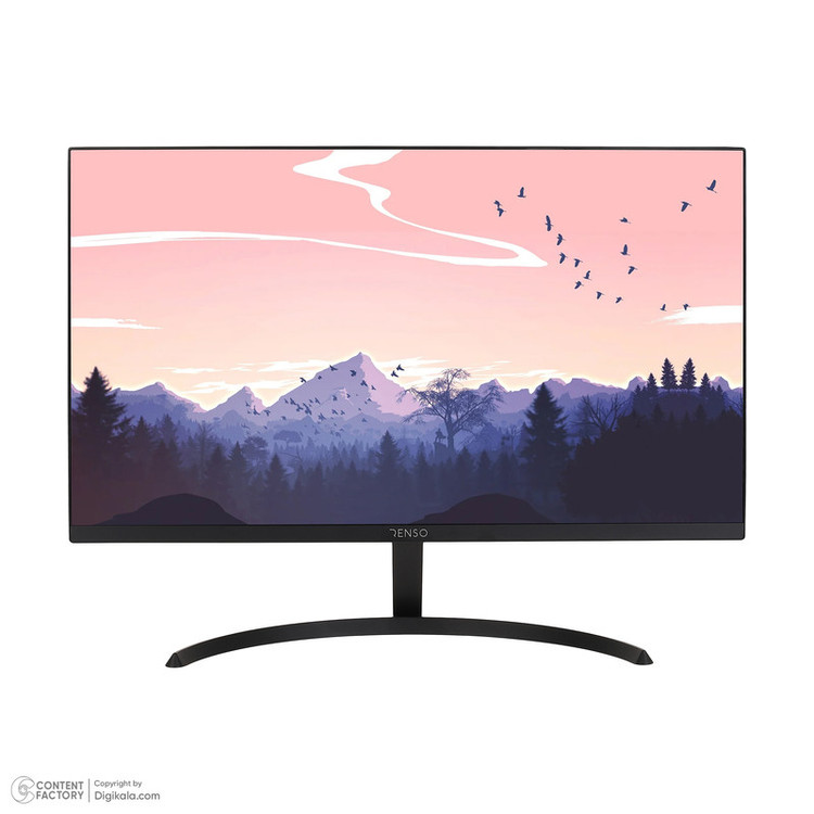 مانیتور رنسو مدل RM-24PRIME سایز 24 اینچ، رزولوشن Full HD، پنل IPS، نرخ بروزرسانی تصویر 100 هرتز، نسبت تصویر 16:9، یک پورت HDMI، یک پورت Displayport و یک پورت VGA به همراه ماوس