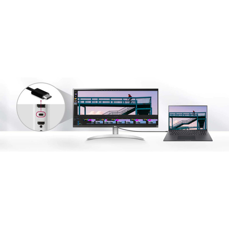 مانیتور ال جی مدل 29WQ600-W سایز 29 اینچ، رزولوشن Full HD، پنل IPS، نرخ بروزرسانی تصویر 100 هرتز، نسبت تصویر 21:9-Ultra Wide، یک پورت HDMI و یک پورت DisplayPort و یک پورت USB-C