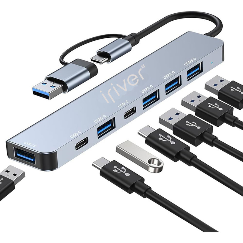 هاب 7 پورت USB3.0 و USB-C آیریور مدل DW-7