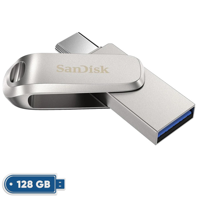 فلش مموری سن دیسک مدل Dual Drive Luxe ظرفیت 128 گیگابایت با رابط USB Type-C، پورت USB