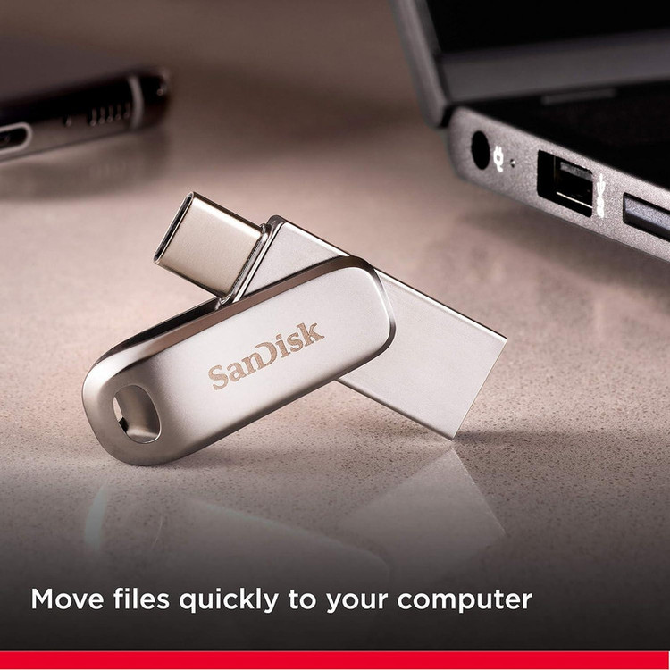 فلش مموری سن دیسک مدل Dual Drive Luxe ظرفیت 128 گیگابایت با رابط USB Type-C، پورت USB