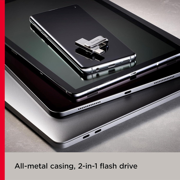 فلش مموری سن دیسک مدل Dual Drive Luxe ظرفیت 128 گیگابایت با رابط USB Type-C، پورت USB