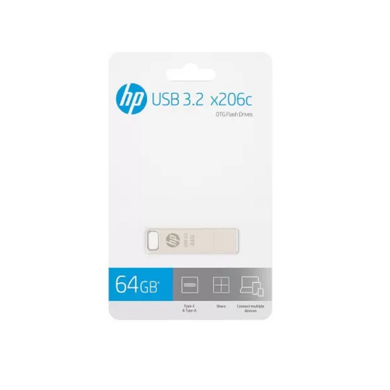 فلش مموری اچ پی مدل x206c ظرفیت 64 گیگابایت با رابط USB-C / USB 3.2