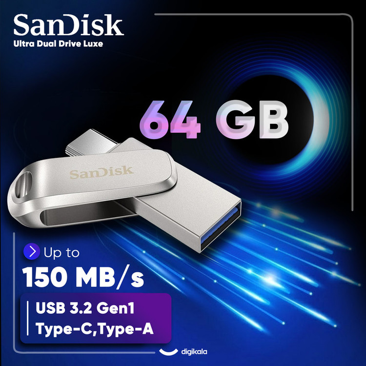 فلش مموری سن دیسک مدل Ultra Dual Drive Luxe ظرفیت 64 گیگابایت با رابط USB-C