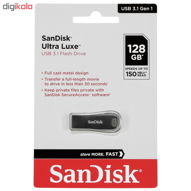فلش مموری سن دیسک مدل Ultra Luxe ظرفیت 128 گیگابایت با رابط USB 3.1