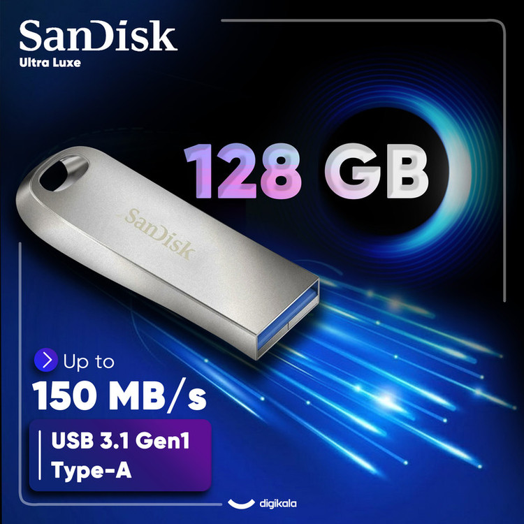 فلش مموری سن دیسک مدل Ultra Luxe ظرفیت 128 گیگابایت با رابط USB 3.1