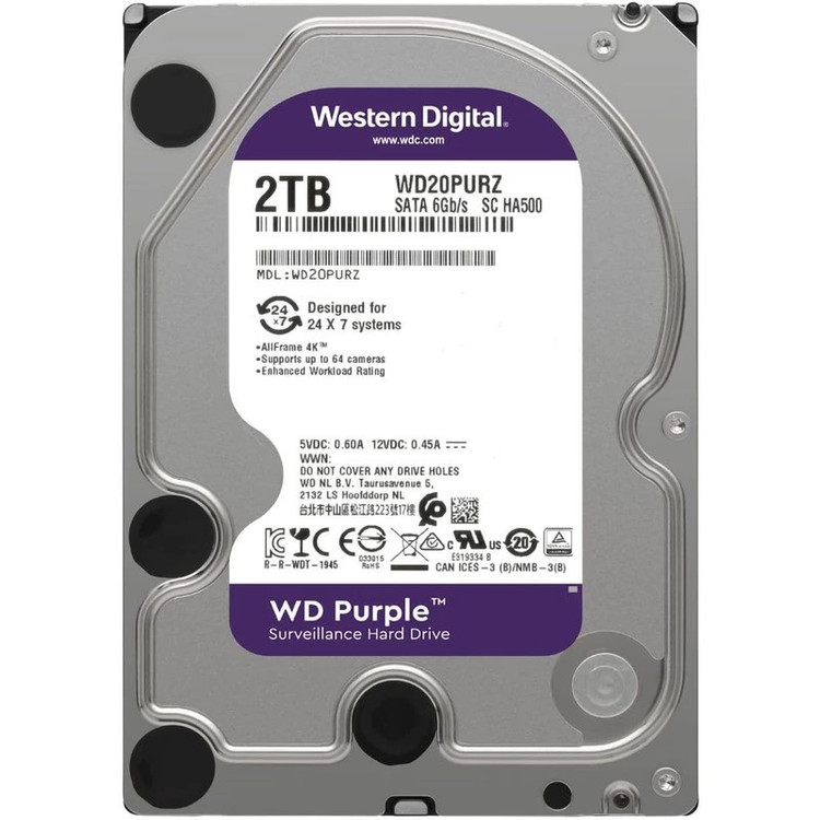 هارد دیسک اینترنال وسترن دیجیتال با رابط SATA 3.0 مدل WD 2TB Purple 64MB SATA 6Gb/s ظرفیت 2 ترابایت