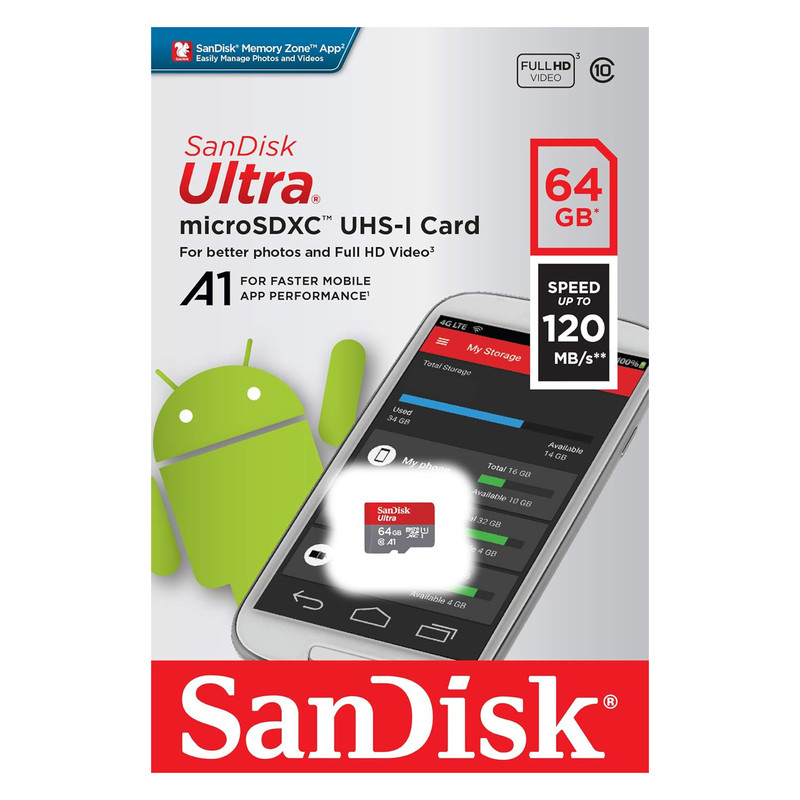 کارت حافظه سندیسک MicroSDXC مدل Ultra A1 کلاس 10 استاندارد UHS-I سرعت 120MBps ظرفیت 64 گیگابایت
