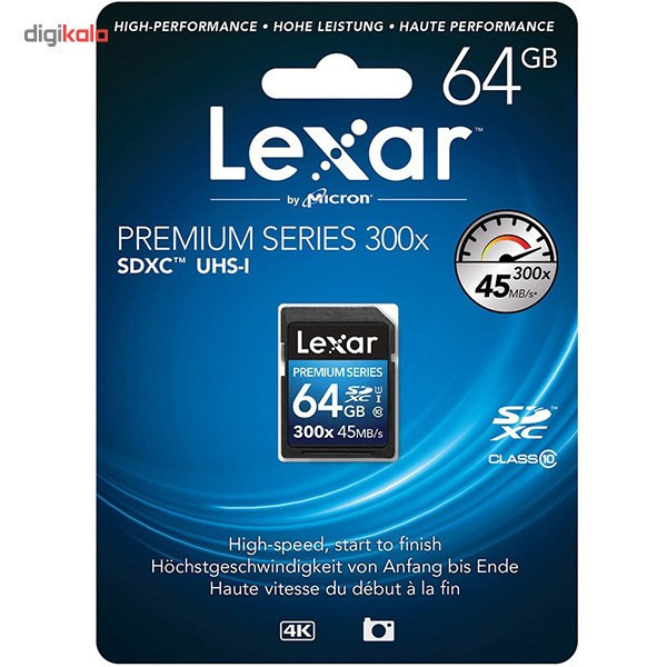 کارت حافظه SDXC لکسار مدل Premium کلاس 10 استاندارد UHS-I U1 سرعت 45MBps 300X ظرفیت 64 گیگابایت