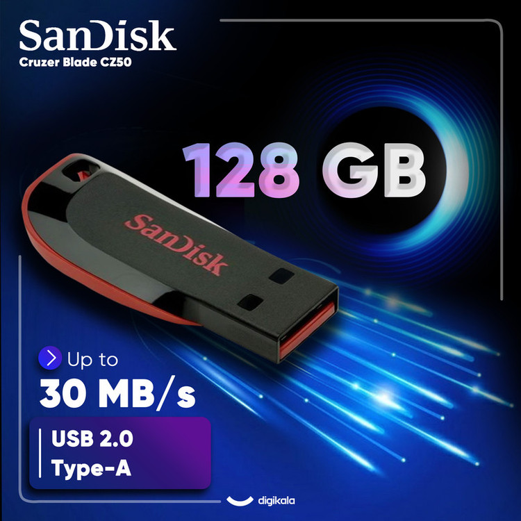 فلش مموری سن دیسک مدل Cruzer Blade CZ50 ظرفیت 128 گیگابایت با رابط USB 2.0