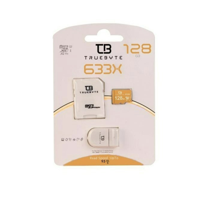 کارت حافظه microSDXC تروبایت مدل A2-V30-633X کلاس 10 استاندارد UHS-I U3 سرعت 95MBps ظرفیت 128گیگابایت به همراه کارت خوان