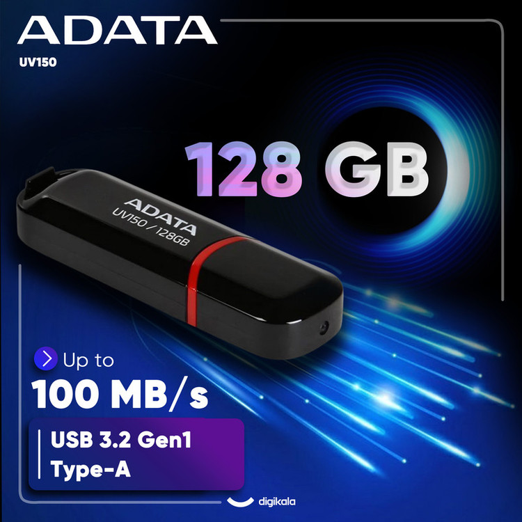 فلش مموری ای دیتا مدل UV150 ظرفیت 128 گیگابایت با رابط USB 3.2