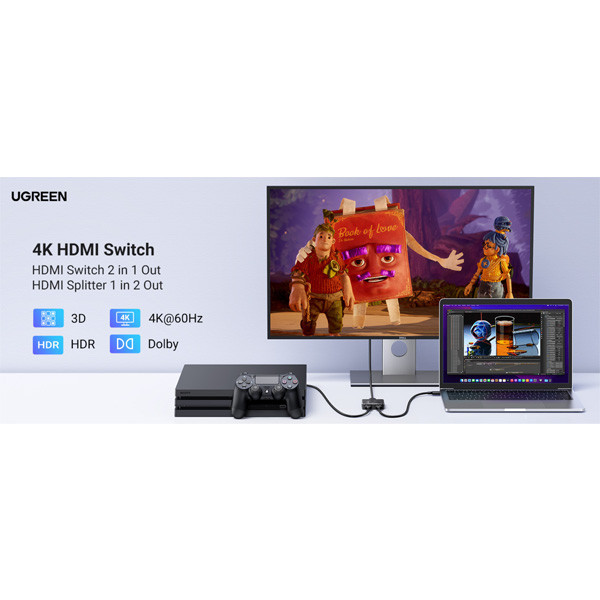 سوئیچ 1 به 2 HDMI یوگرین مدل 4K 50966