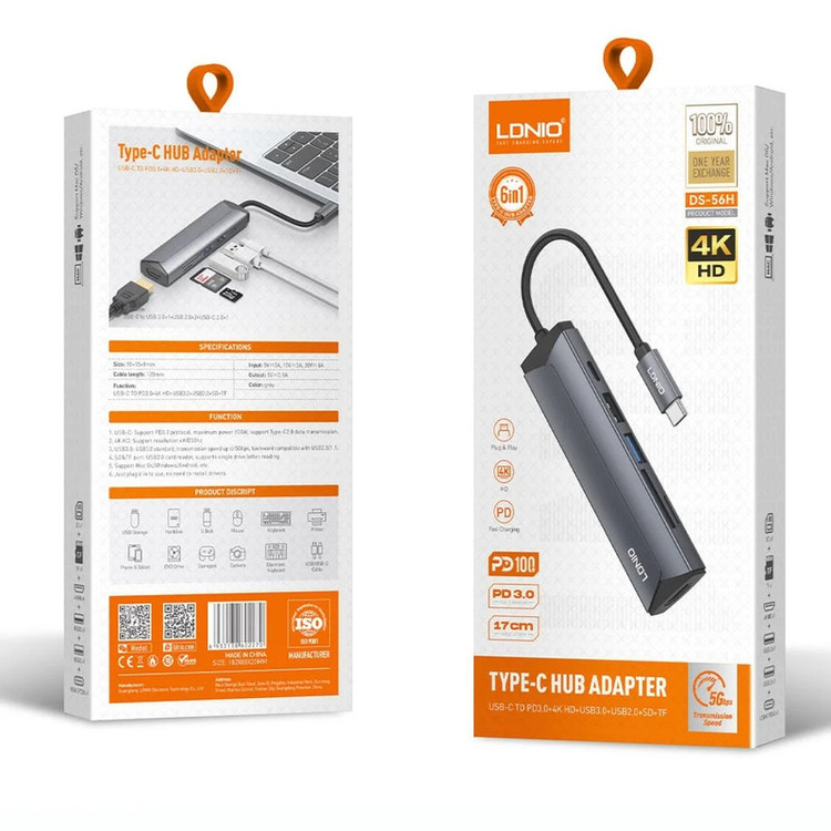 هاب 6 پورت USB-C الدینیو مدل DS-56H