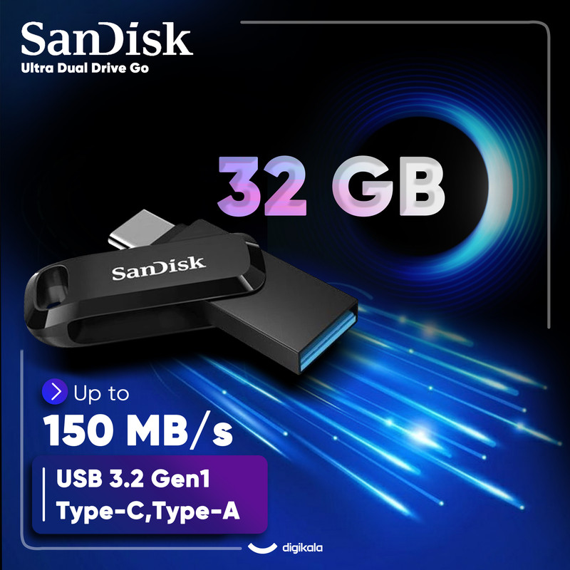 فلش مموری سن دیسک مدل Ultra Dual Drive Go ظرفیت 32 گیگابایت با رابط USB 3.2 / USB-C