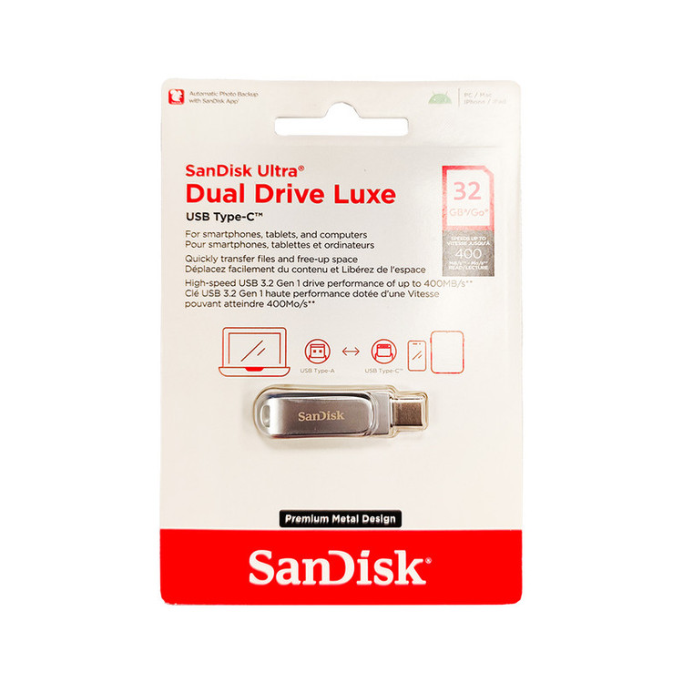 فلش مموری سن دیسک مدل Ultra Dual Drive Luxe ظرفیت 32 گیگابایت با رابط USB 3.2