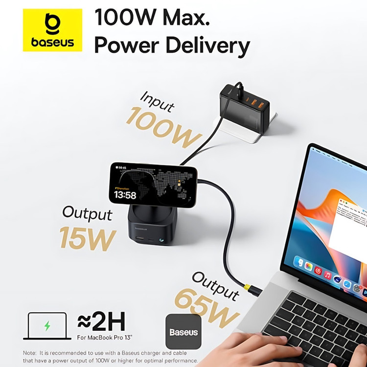 هاب 7 پورت USB-C و شارژر بی سیم بیسوس مدل BS-OH122