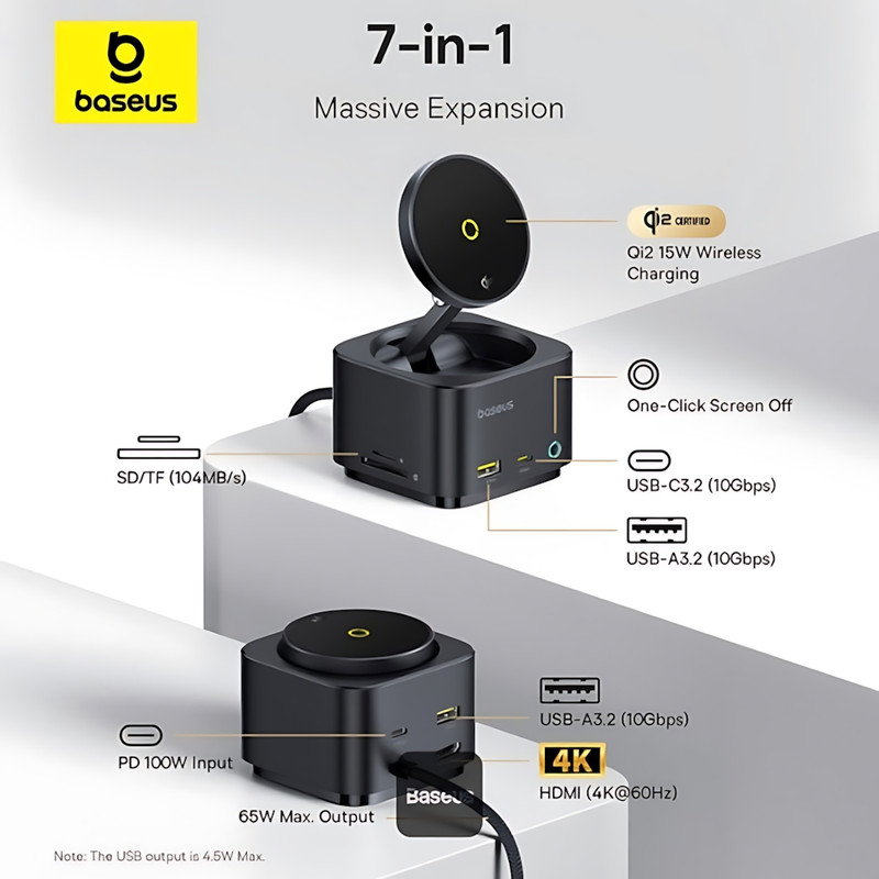 هاب 7 پورت USB-C و شارژر بی سیم بیسوس مدل BS-OH122