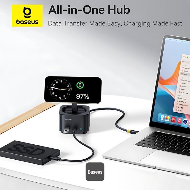 هاب 7 پورت USB-C و شارژر بی سیم بیسوس مدل BS-OH122