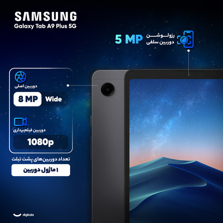 تبلت 11 اینچ سامسونگ مدل Galaxy Tab A9 Plus 5G ظرفیت 64 گیگابایت و رم 4 گیگابایت