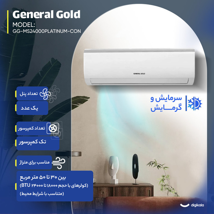 کولر گازی اسپلیت دیواری 24000 اینورتر جنرال گلد مدل GG-MS24000 PLATINUM