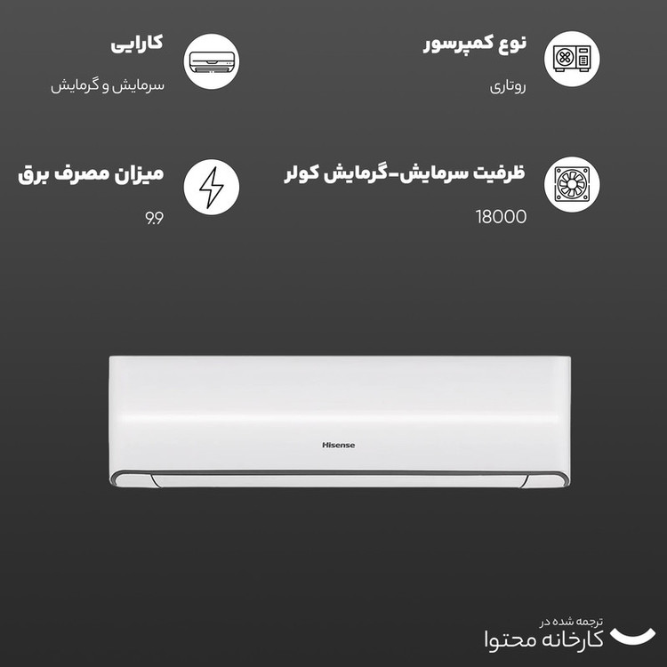 کولر گازی اسپلیت دیواری 18000 دور ثابت هایسنس مدل HRH-18TQ