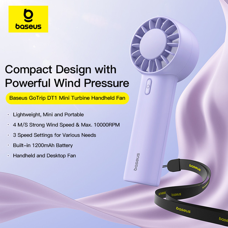 پنکه شارژی بیسوس مدل GoTrip DT1 Mini BS-CG036 ظرفیت 1200 میلی آمپر ساعت
