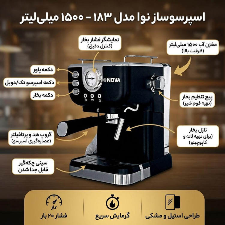 اسپرسو ساز ۱۵۰۰ میلیلیتر نوا مدل 183