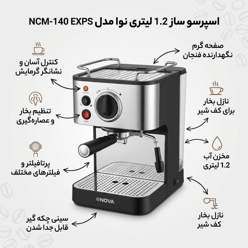 اسپرسو ساز 1.2 لیتری نوا مدل NCM-140 EXPS